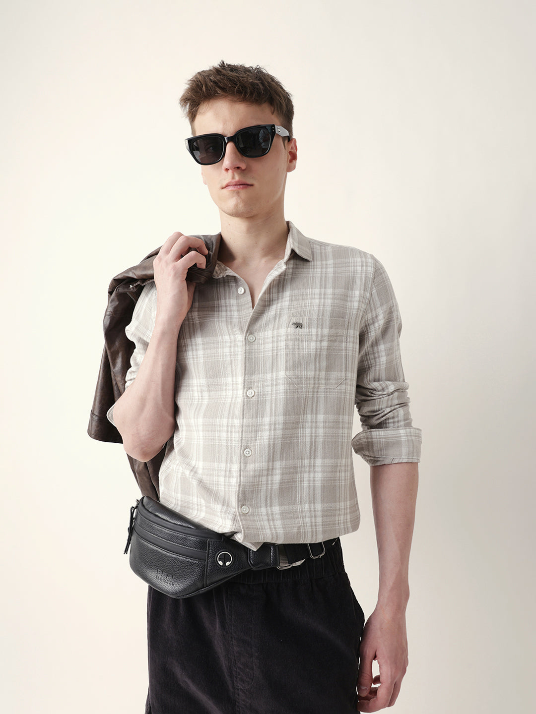 beige woven checkered slim fit casual shirt beige woven checkered slim fit casual shirt