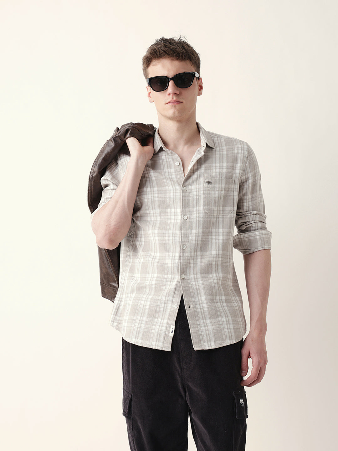 beige woven checkered slim fit casual shirt beige woven checkered slim fit casual shirt