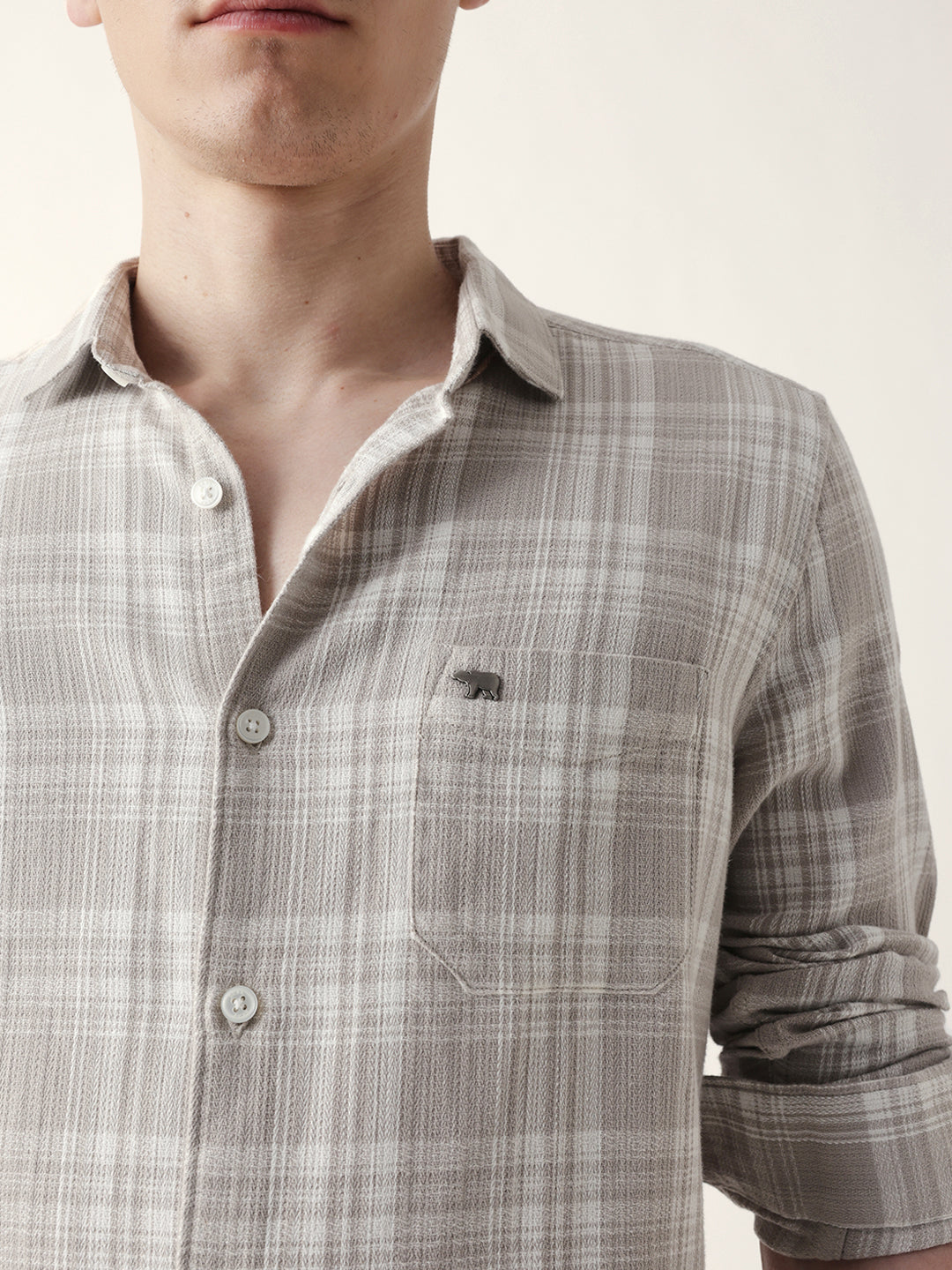 beige woven checkered slim fit casual shirt beige woven checkered slim fit casual shirt