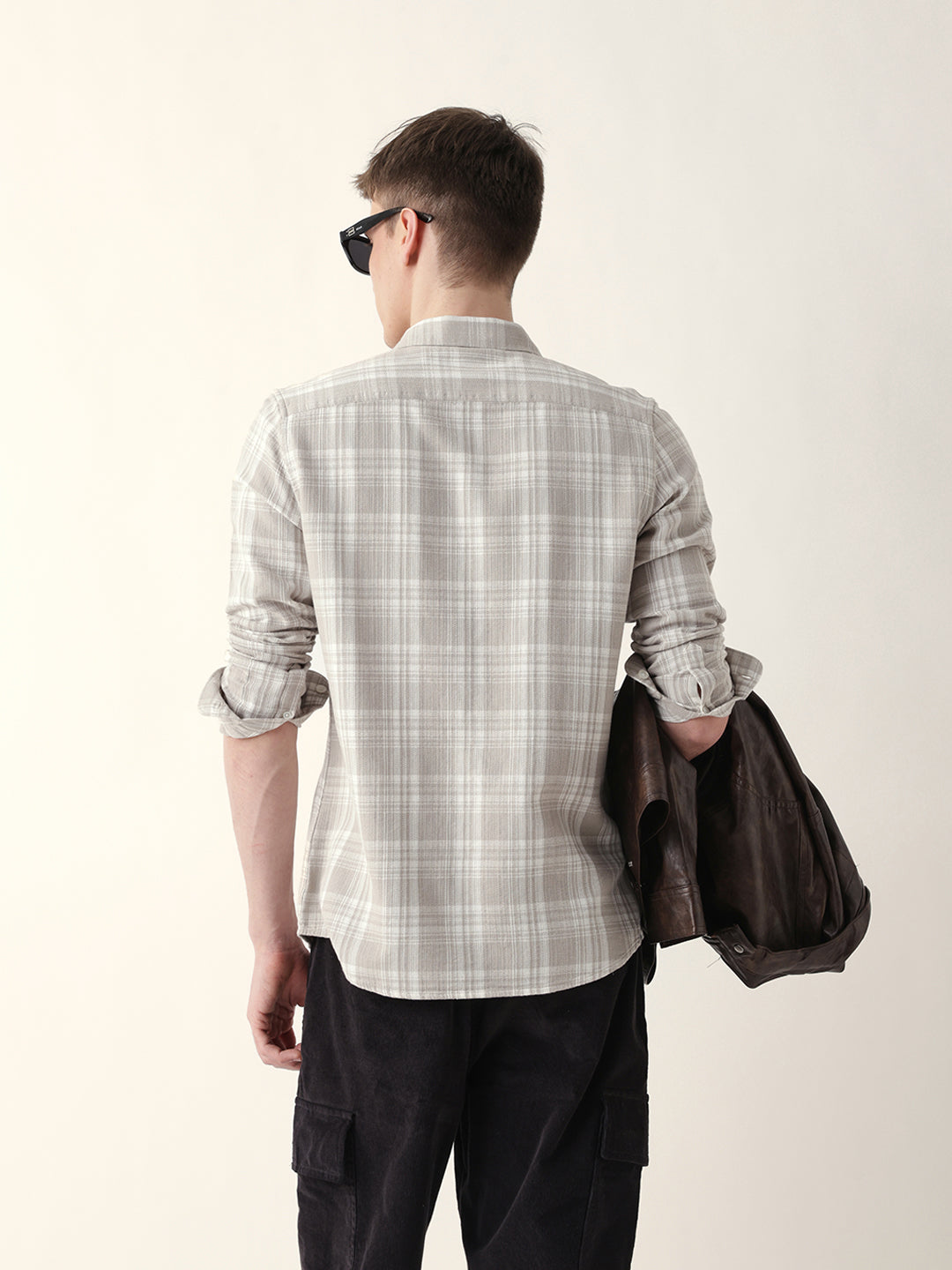 beige woven checkered slim fit casual shirt beige woven checkered slim fit casual shirt