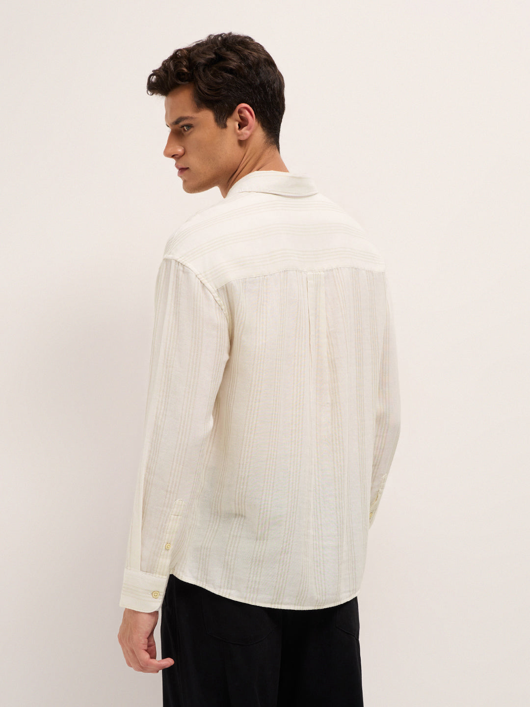cream woven vertical stripes relax fit casual shirt cream woven vertical stripes relax fit casual shirt