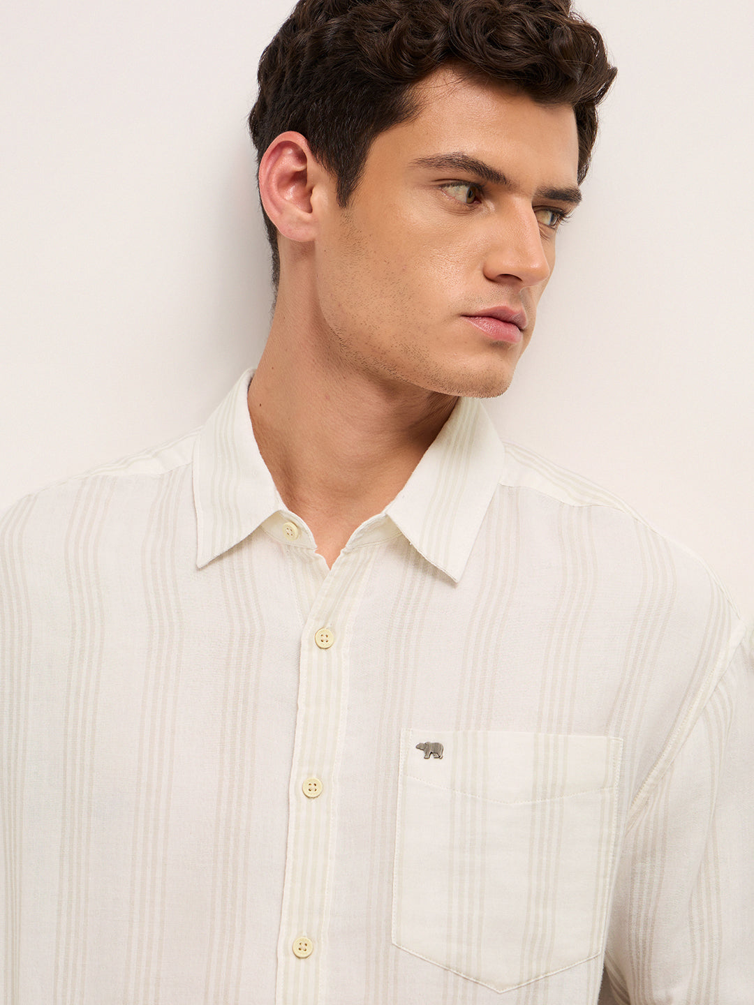 cream woven vertical stripes relax fit casual shirt cream woven vertical stripes relax fit casual shirt