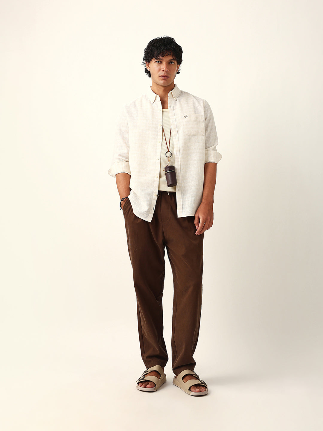 cream woven checked slim fit casual shirt with button down collar cream woven checked slim fit casual shirt with button down collar