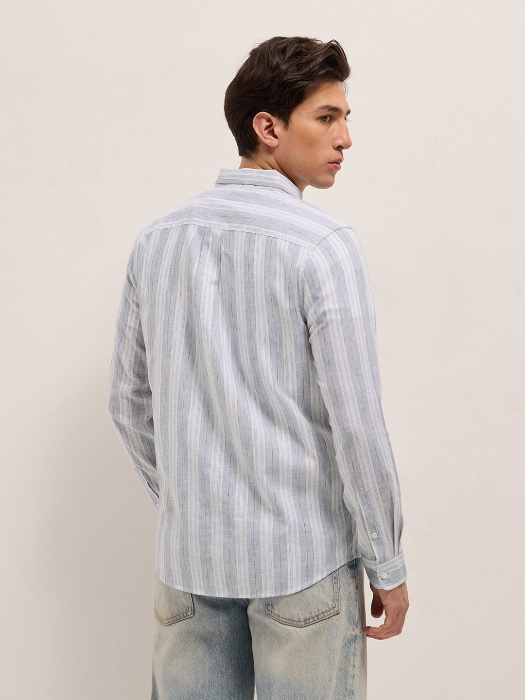 blue with white vertical stripes slim fit casual shirt blue with white vertical stripes slim fit casual shirt