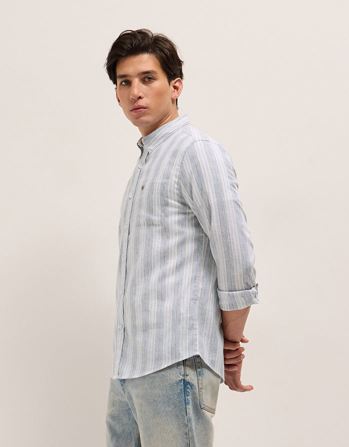 blue with white vertical stripes slim fit casual shirt blue with white vertical stripes slim fit casual shirt