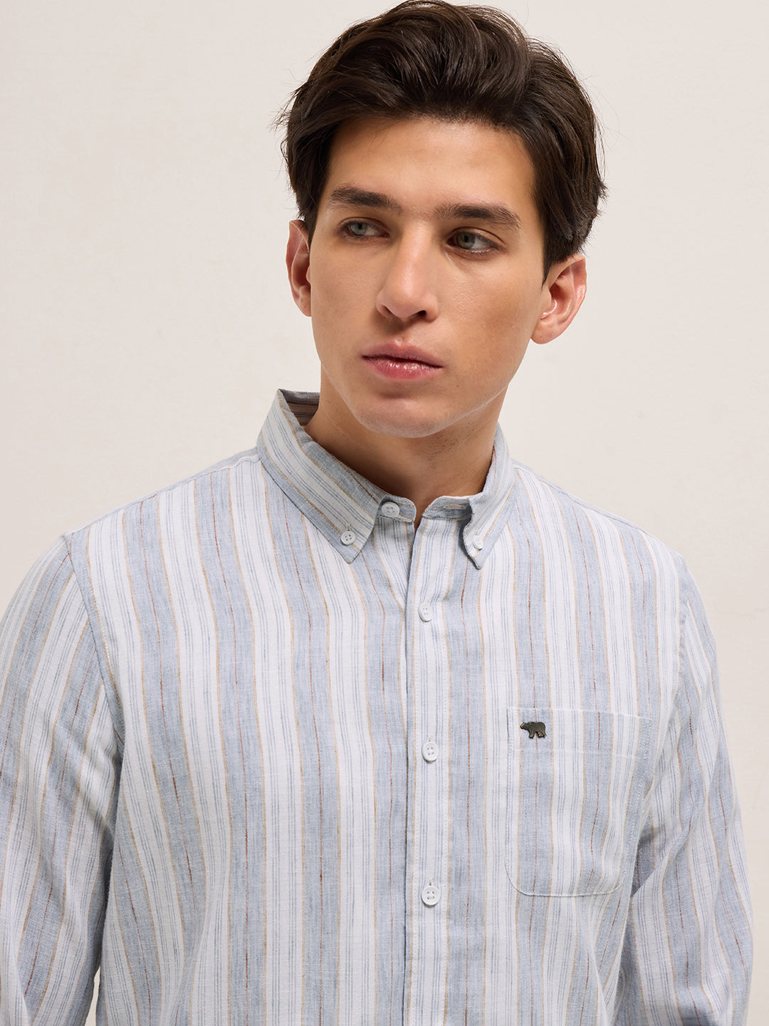 blue with white vertical stripes slim fit casual shirt blue with white vertical stripes slim fit casual shirt