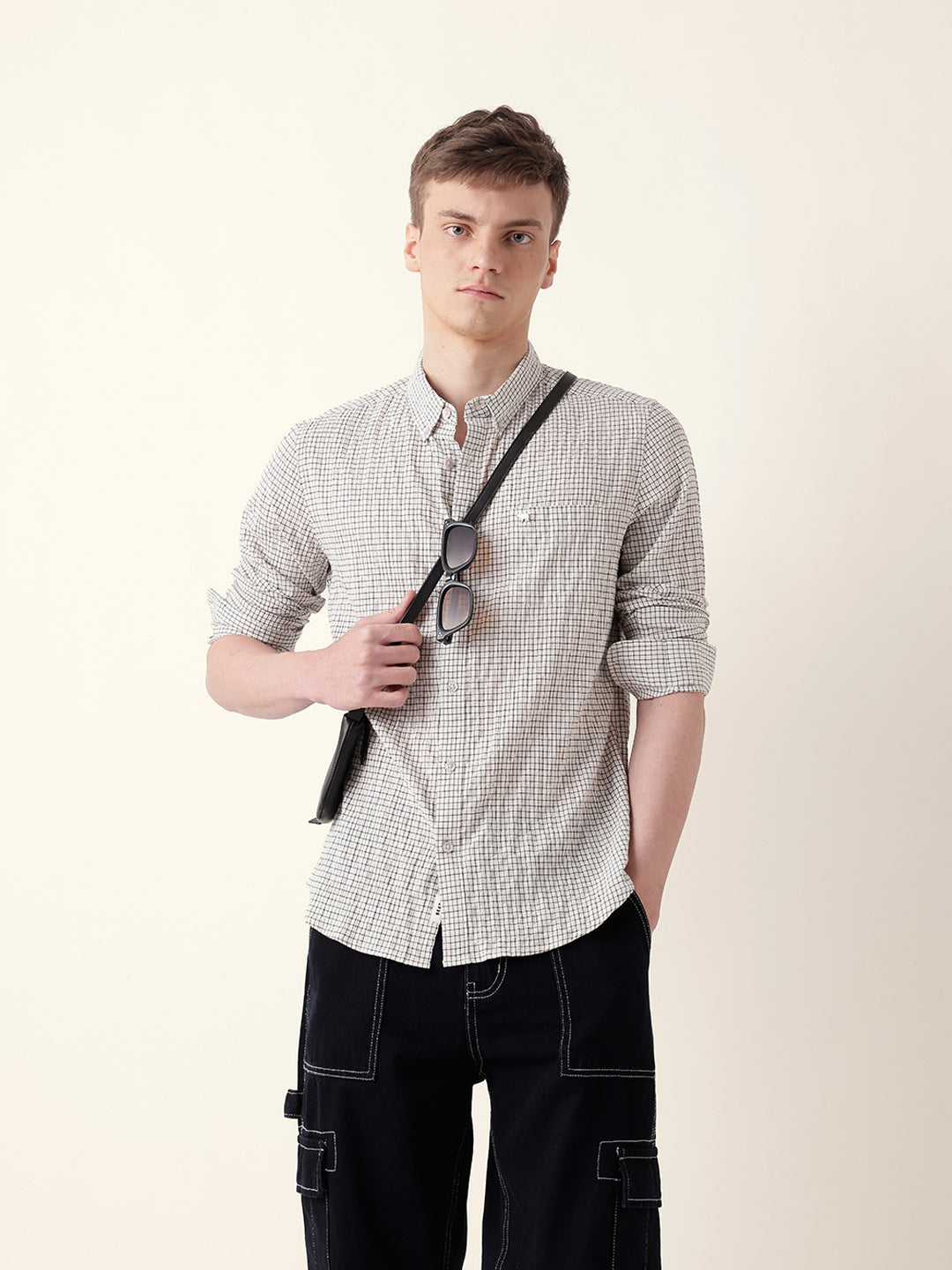 white with black woven micro checked slim fit casual shirt white with black woven micro checked slim fit casual shirt