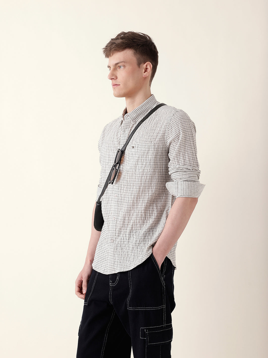 white with black woven micro checked slim fit casual shirt white with black woven micro checked slim fit casual shirt