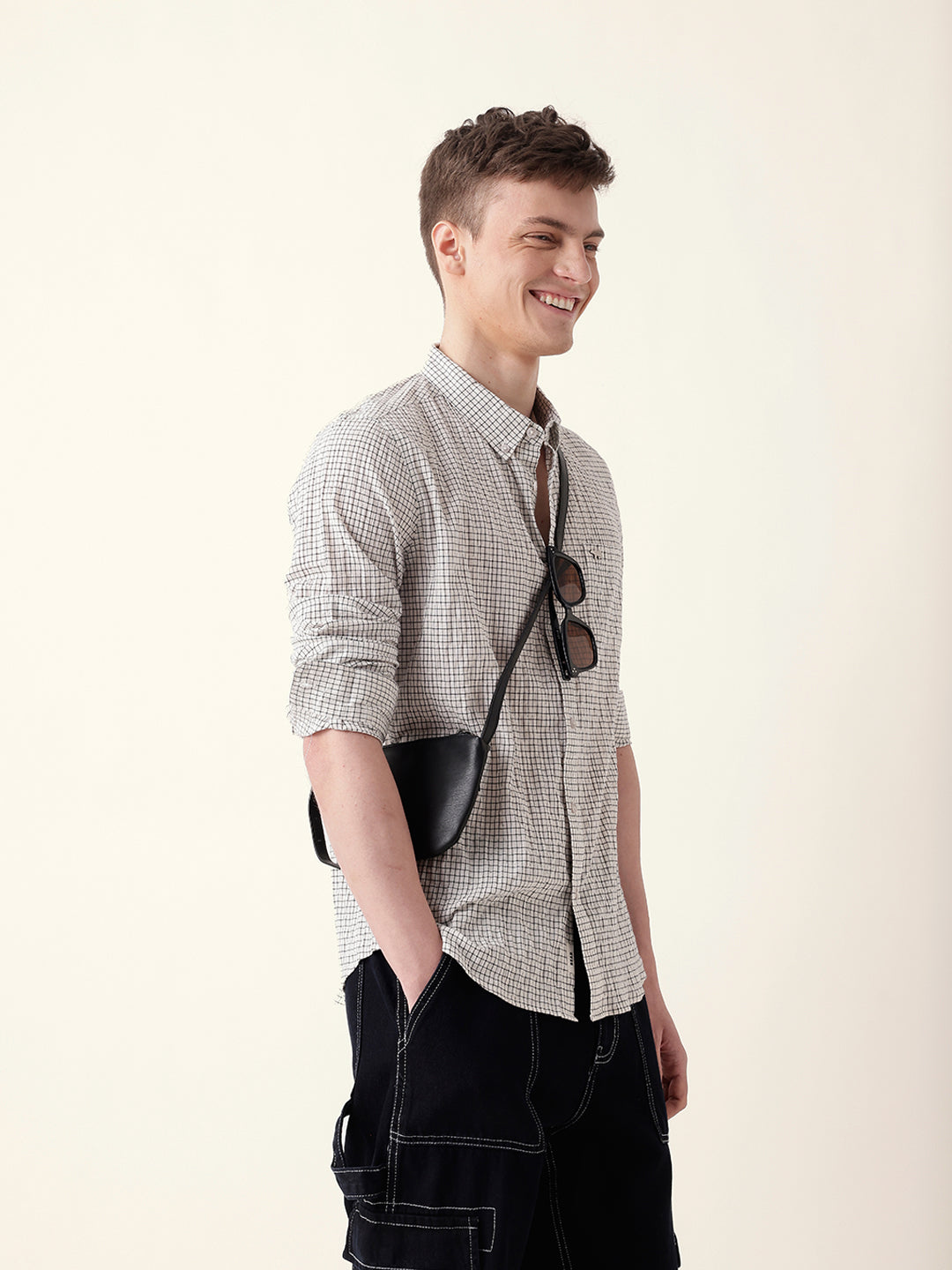 white with black woven micro checked slim fit casual shirt white with black woven micro checked slim fit casual shirt