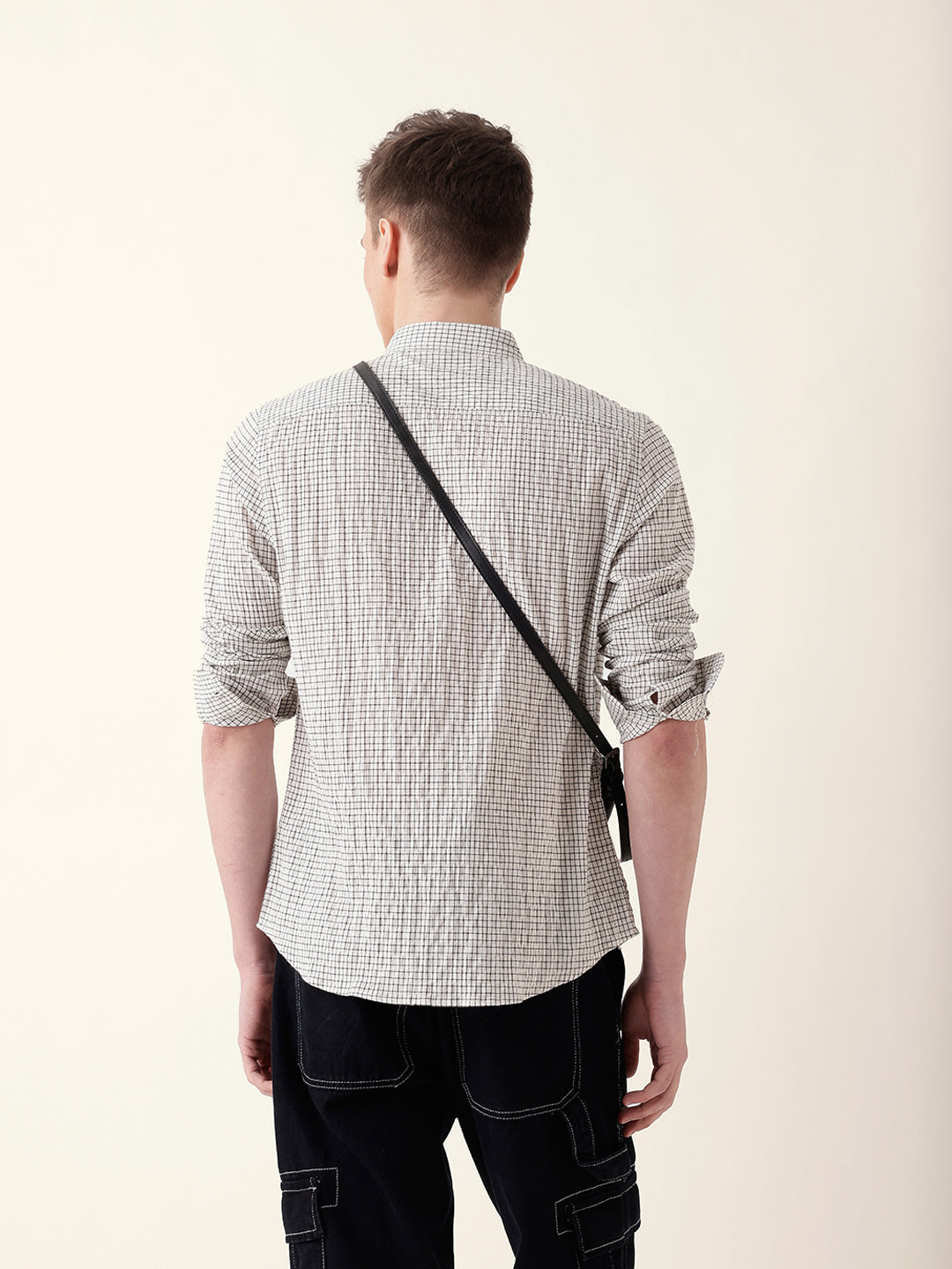 white with black woven micro checked slim fit casual shirt white with black woven micro checked slim fit casual shirt