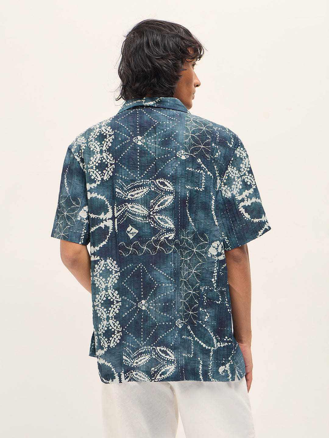 blue viscose paisley print relaxed fit cuban collar shirt blue viscose paisley print relaxed fit cuban collar shirt