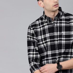 men slim flannel button down casual shirt