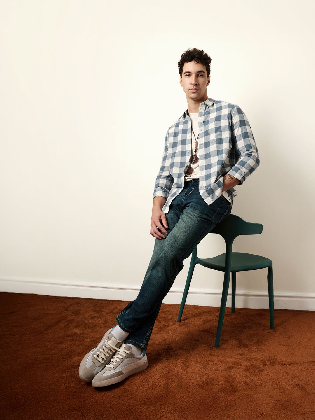 blue with cream woven checks slim fit casual shirt blue with cream woven checks slim fit casual shirt