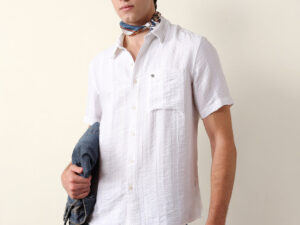 white vertical stripe dobby woven regular fit casual shirt