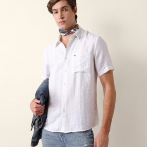white vertical stripe dobby woven regular fit casual shirt