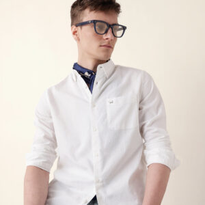 white solid slim fit casual shirt with button down collar