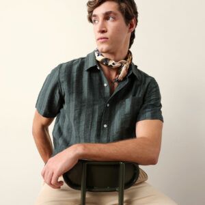 olive vertical stripe dobby woven regular fit casual shirt