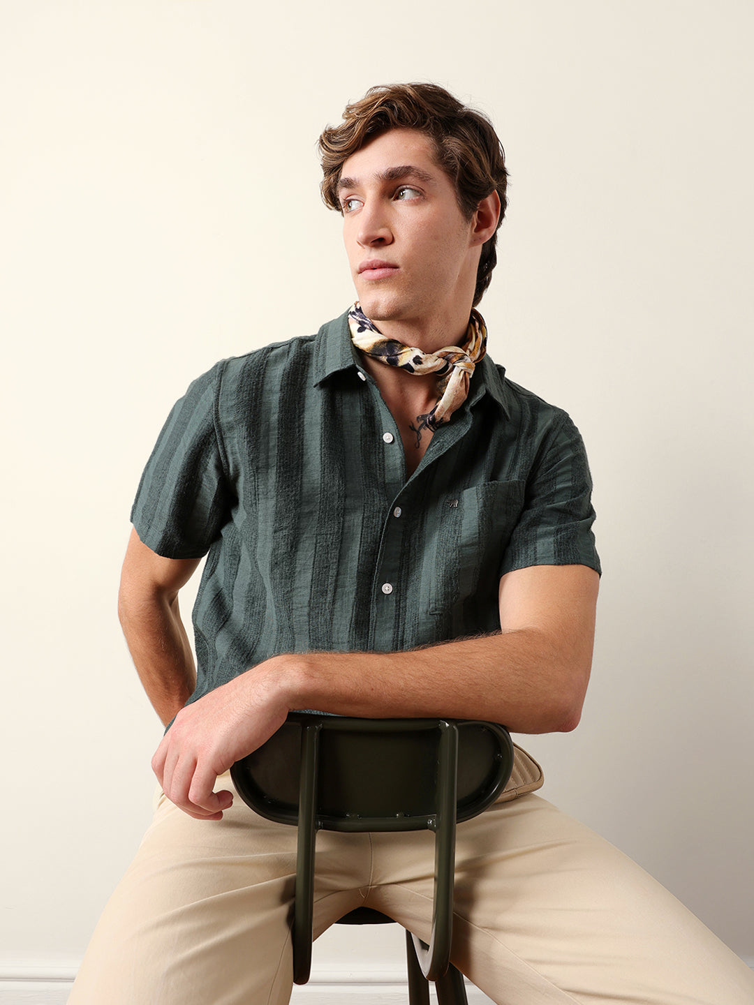 olive vertical stripe dobby woven regular fit casual shirt olive vertical stripe dobby woven regular fit casual shirt