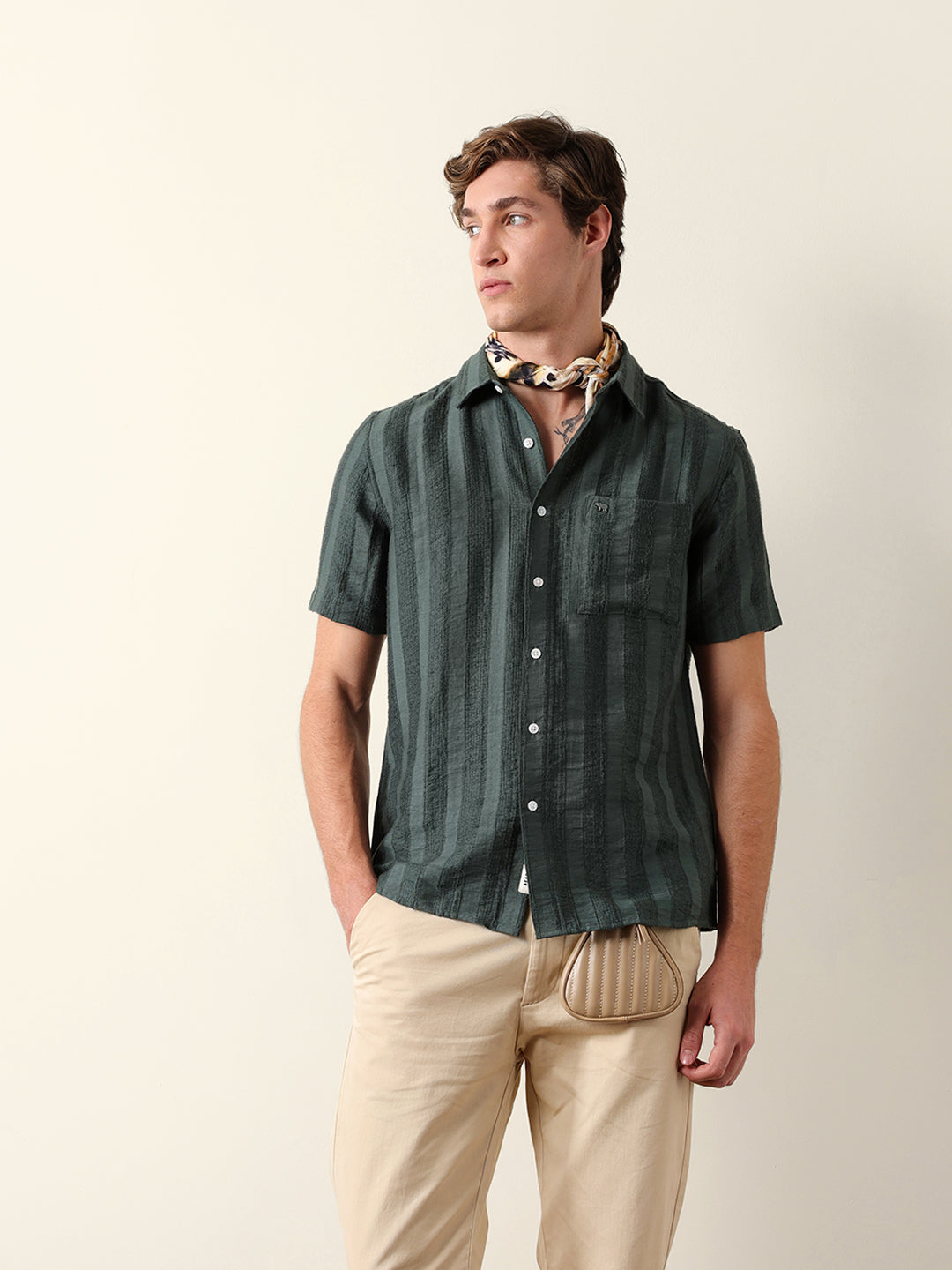 olive vertical stripe dobby woven regular fit casual shirt olive vertical stripe dobby woven regular fit casual shirt