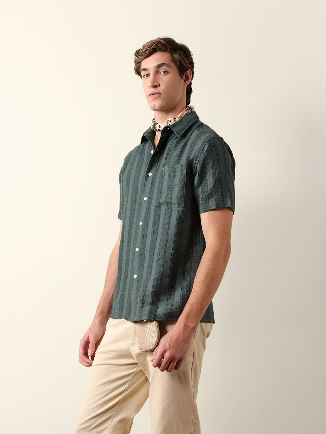 olive vertical stripe dobby woven regular fit casual shirt olive vertical stripe dobby woven regular fit casual shirt