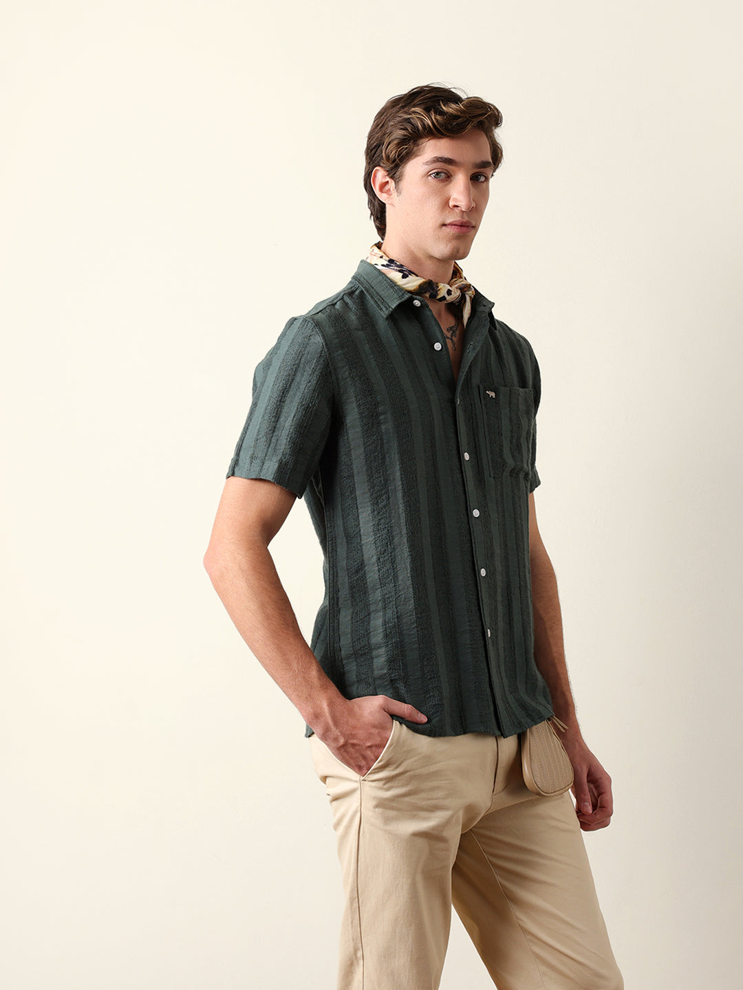 olive vertical stripe dobby woven regular fit casual shirt olive vertical stripe dobby woven regular fit casual shirt