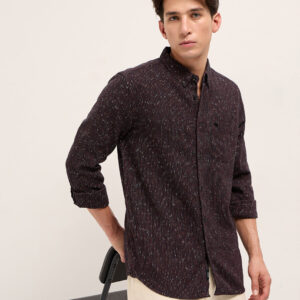 rust woven design cotton blend slim fit casual shirt