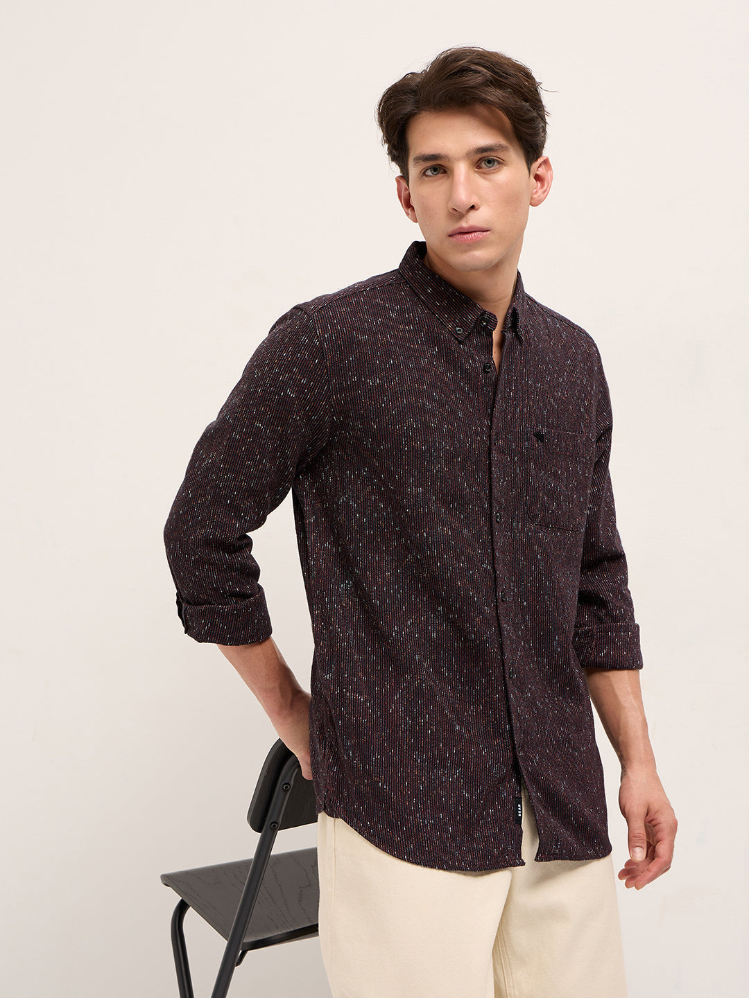 rust woven design cotton blend slim fit casual shirt rust woven design cotton blend slim fit casual shirt
