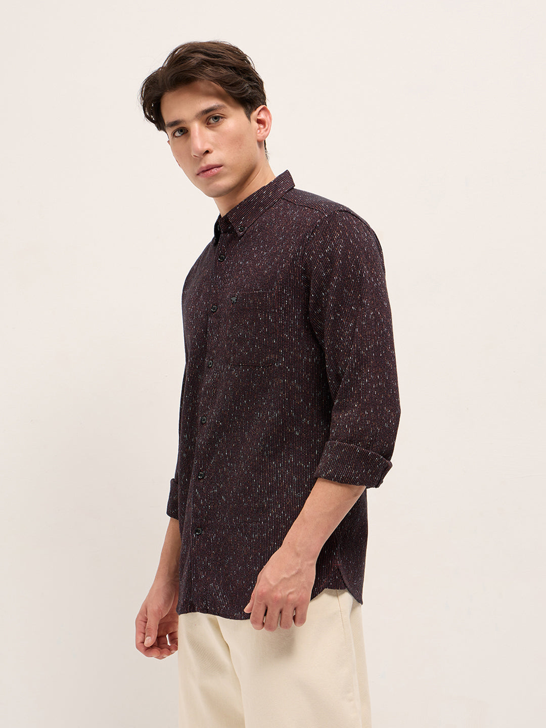 rust woven design cotton blend slim fit casual shirt rust woven design cotton blend slim fit casual shirt