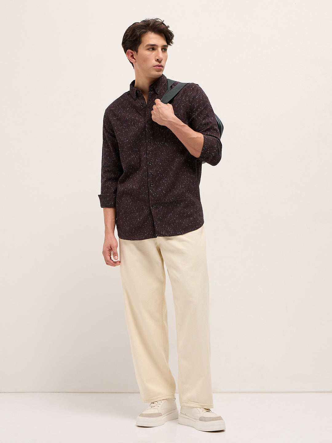 rust woven design cotton blend slim fit casual shirt rust woven design cotton blend slim fit casual shirt