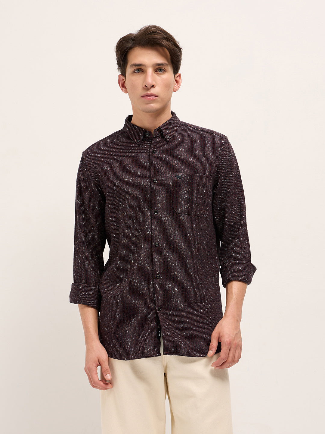 rust woven design cotton blend slim fit casual shirt rust woven design cotton blend slim fit casual shirt