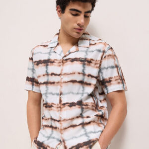 multicolor abstract tie dye print relaxed fit cuban collar casual shirt