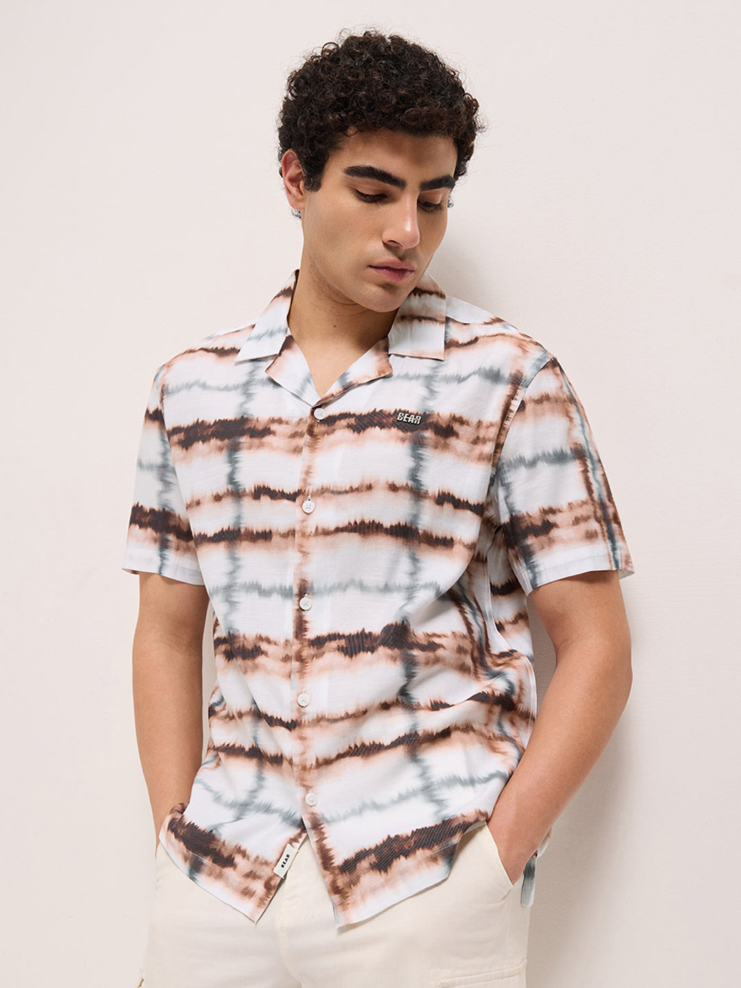 multicolor abstract tie dye print relaxed fit cuban collar casual shirt multicolor abstract tie dye print relaxed fit cuban collar casual shirt