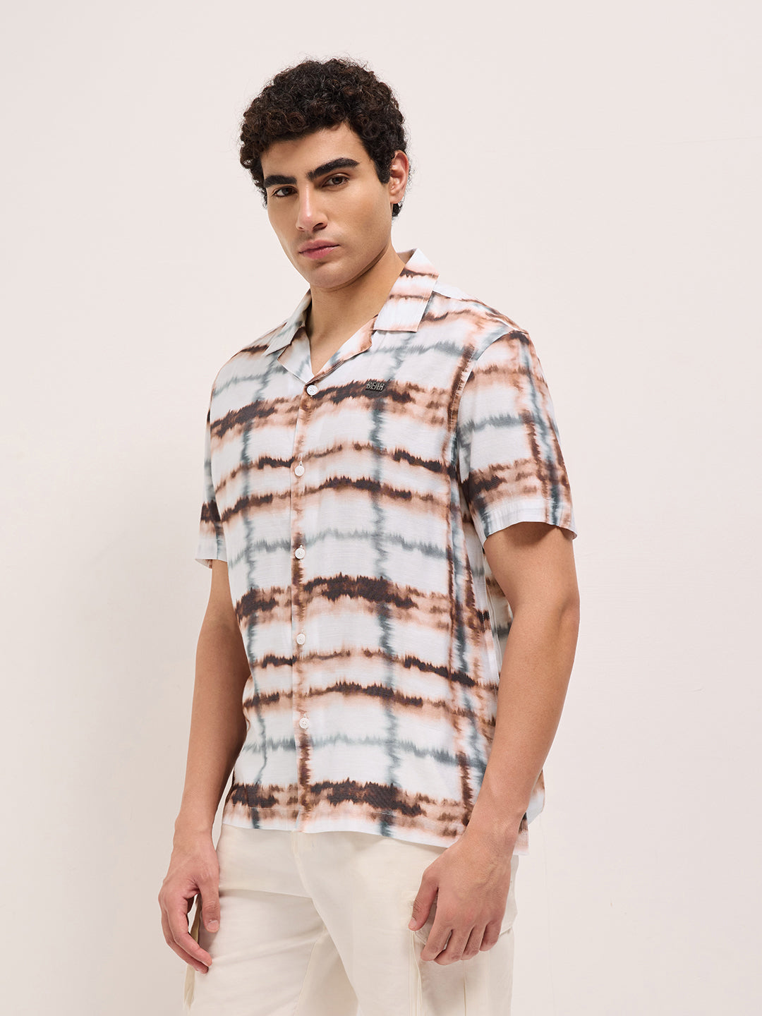 multicolor abstract tie dye print relaxed fit cuban collar casual shirt multicolor abstract tie dye print relaxed fit cuban collar casual shirt