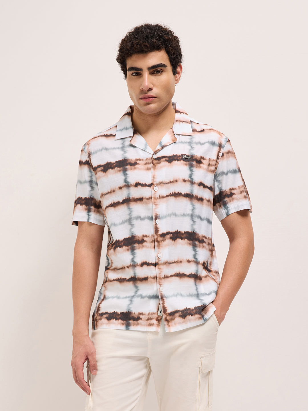 multicolor abstract tie dye print relaxed fit cuban collar casual shirt multicolor abstract tie dye print relaxed fit cuban collar casual shirt