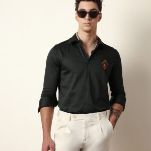dark green tailored fit regal crest embroidery formal party shirt