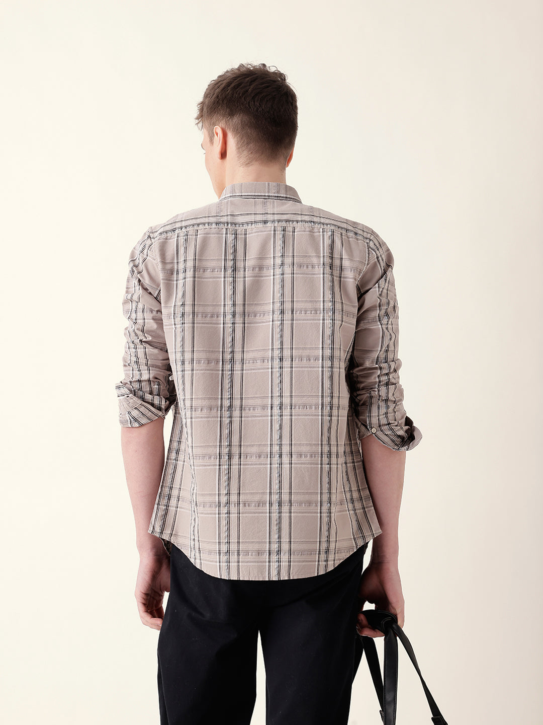 beige woven tartan checked slim fit casual shirt beige woven tartan checked slim fit casual shirt