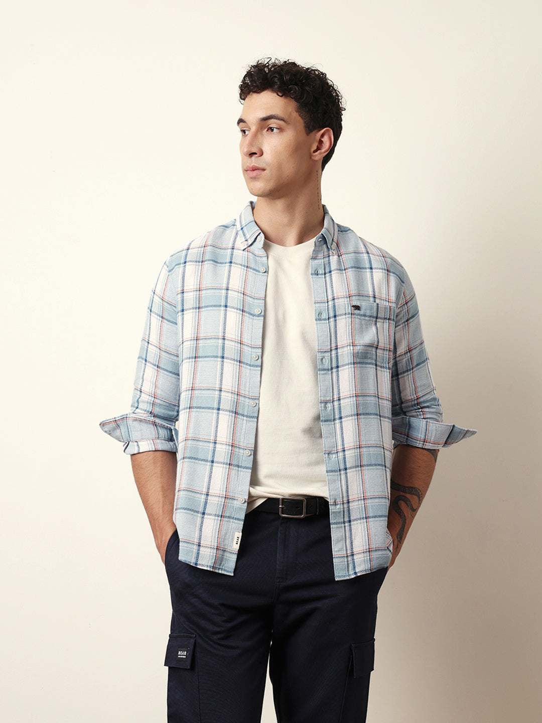 sky blue textured woven check slim fit casual shirt sky blue textured woven check slim fit casual shirt