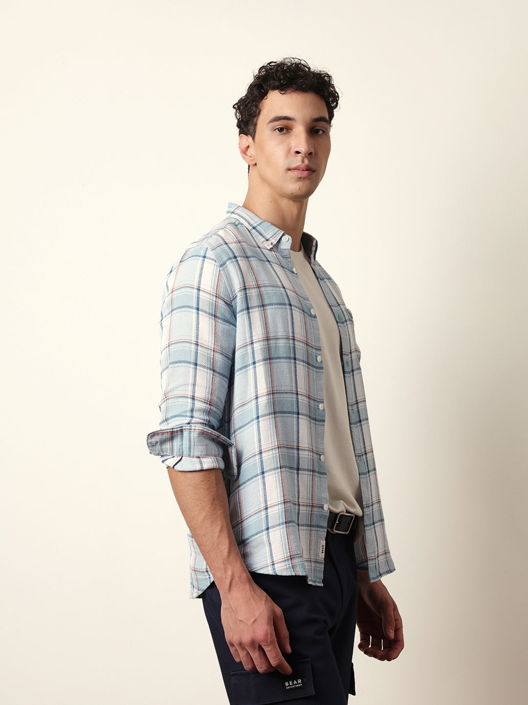 sky blue textured woven check slim fit casual shirt sky blue textured woven check slim fit casual shirt