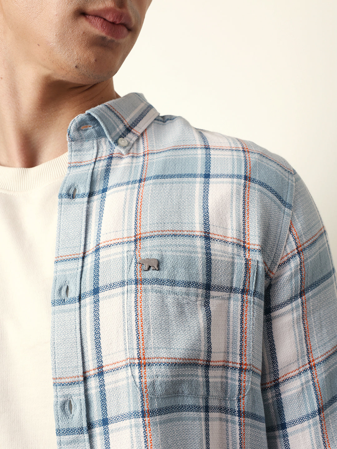 sky blue textured woven check slim fit casual shirt sky blue textured woven check slim fit casual shirt
