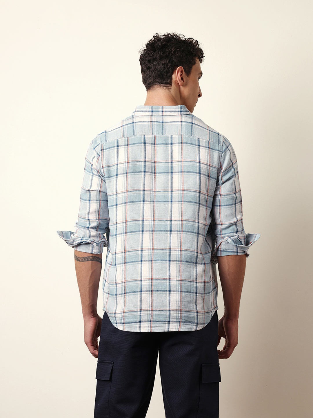 sky blue textured woven check slim fit casual shirt sky blue textured woven check slim fit casual shirt