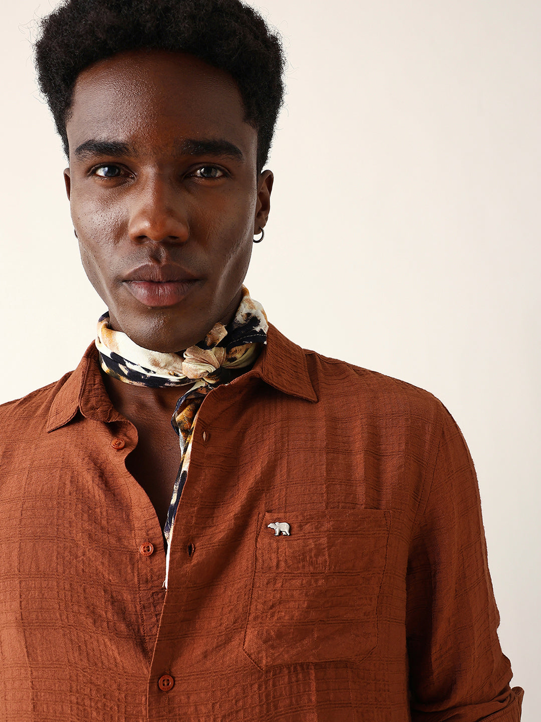 rust slim fit casual shirt with woven textured check design rust slim fit casual shirt with woven textured check design