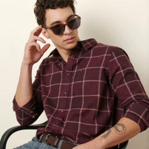 maroon checked flannel regular fit casual shirt