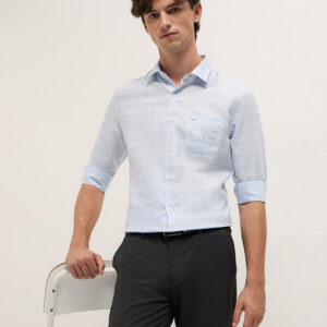 light blue woven checked design tailored fit formal shirt