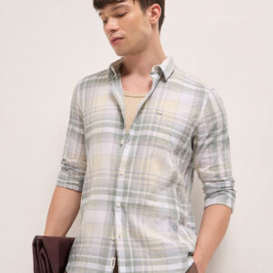 multicolor woven check slim fit casual shirt