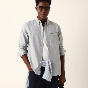 light grey cotton solid slim fit casual shirt