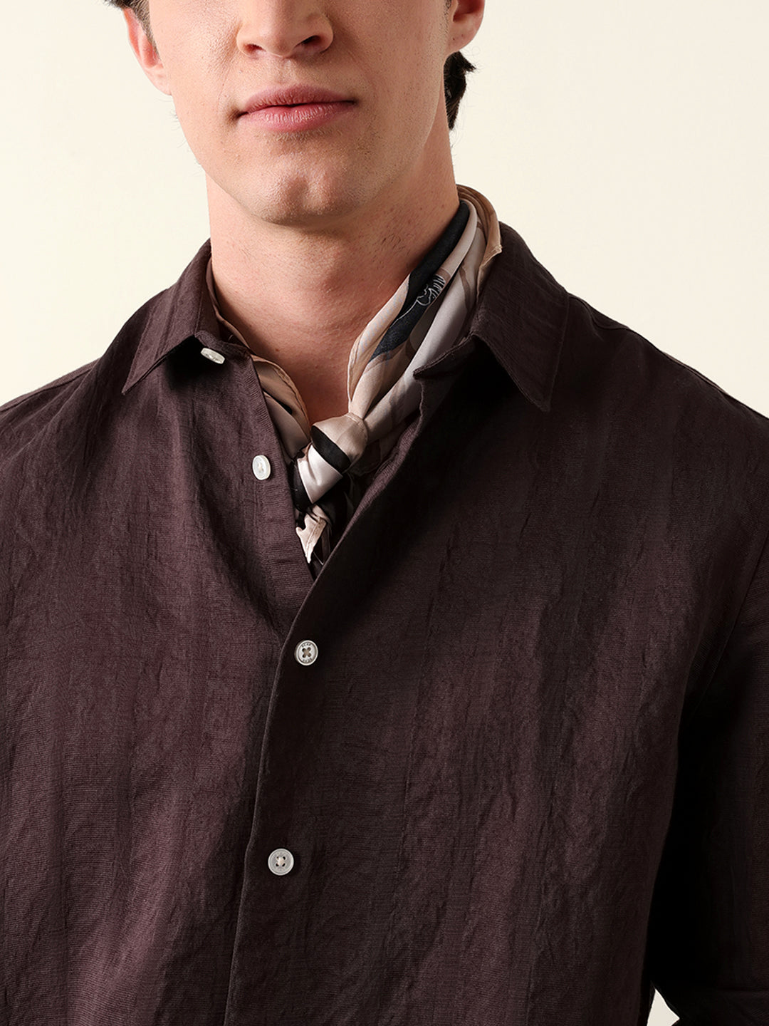 brown slim fit casual shirt with woven semi transparent vertical stripes brown slim fit casual shirt with woven semi transparent vertical stripes
