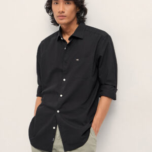 black cotton solid slim fit casual shirt