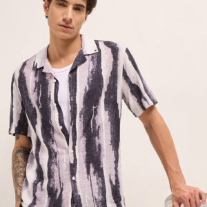 pink & black abstract brushstroke print relaxed fit casual shirt