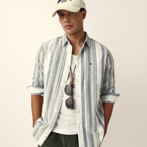 multicolor vertical woven stripe slim fit casual shirt