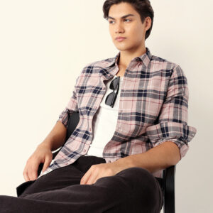 multicolor woven checked slim fit casual shirt